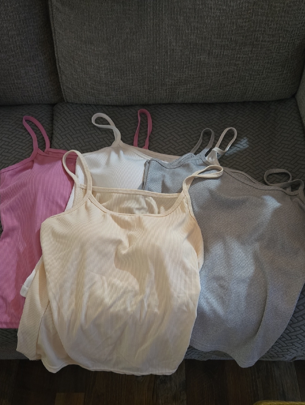 Women’s Ribbed Spaghetti Strap Tank Top With Built In Bra White Pink Gray Cream